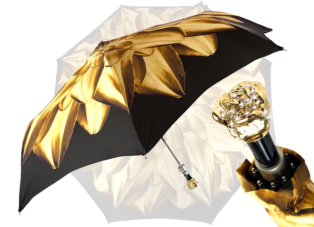 Gold And Brown Dahlia Folding Umbrella – ilMarchesato - Luxury ...