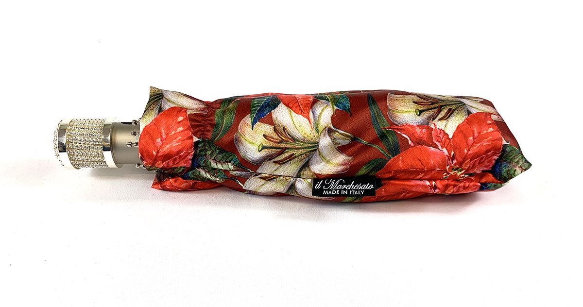 Beautiful Folding Umbrella With Flowers Pattern - IL MARCHESATO LUXURY UMBRELLAS, CANES AND SHOEHORNS