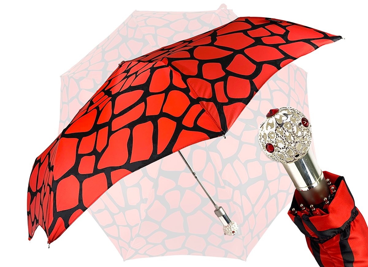 automatic folding red and black umbrella