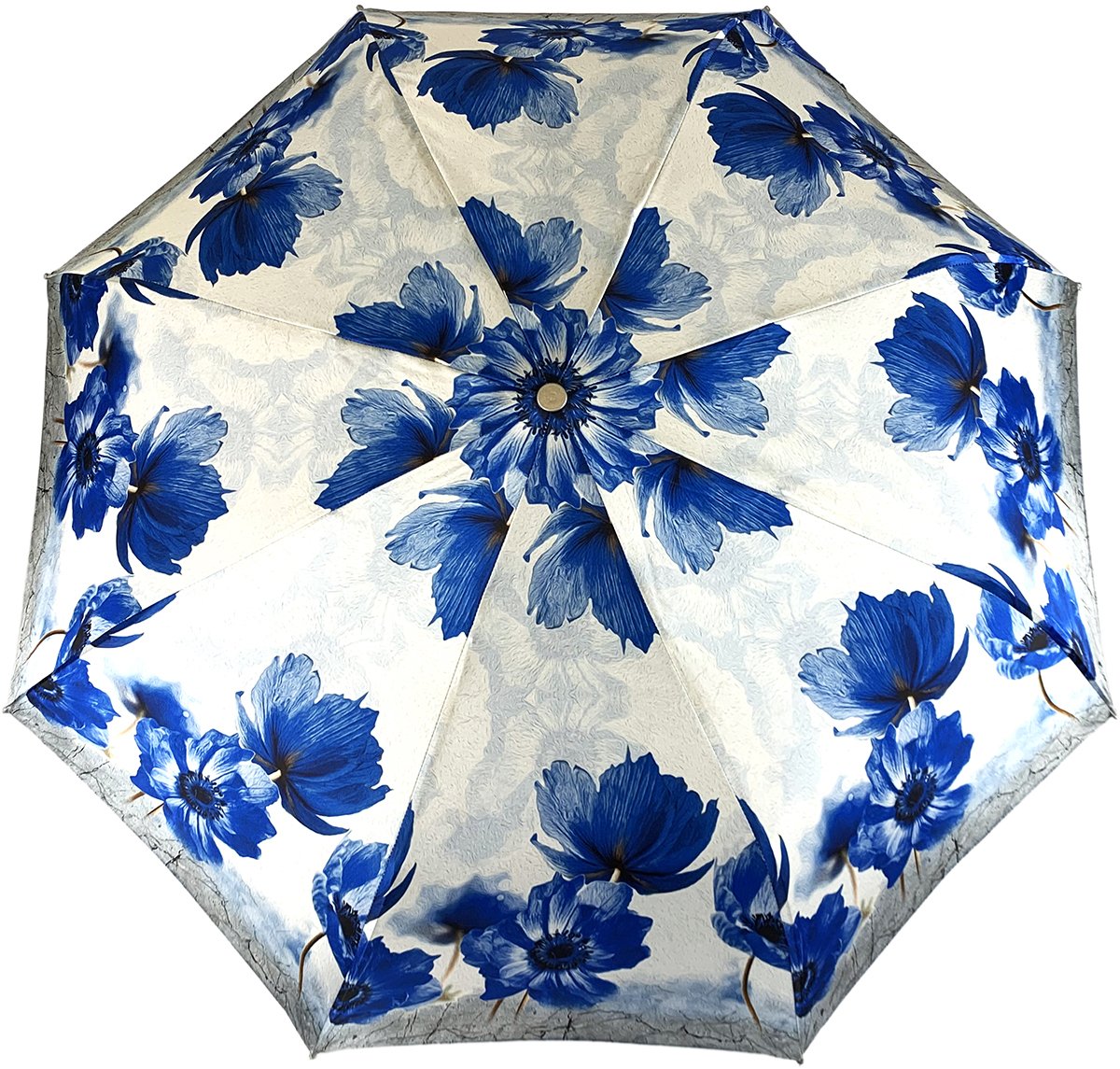 Beautiful Folding Umbrella With Blue Poppies - IL MARCHESATO LUXURY UMBRELLAS, CANES AND SHOEHORNS