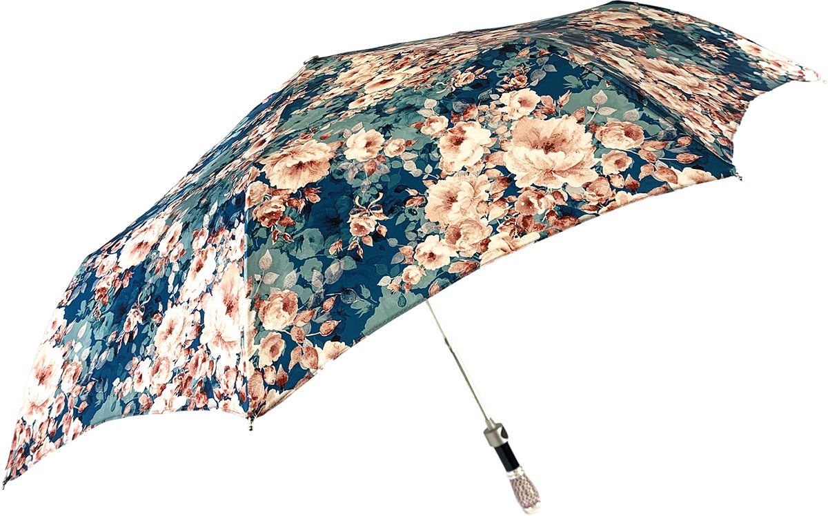 Beautiful Folding Umbrella With Floral Print - IL MARCHESATO LUXURY UMBRELLAS, CANES AND SHOEHORNS