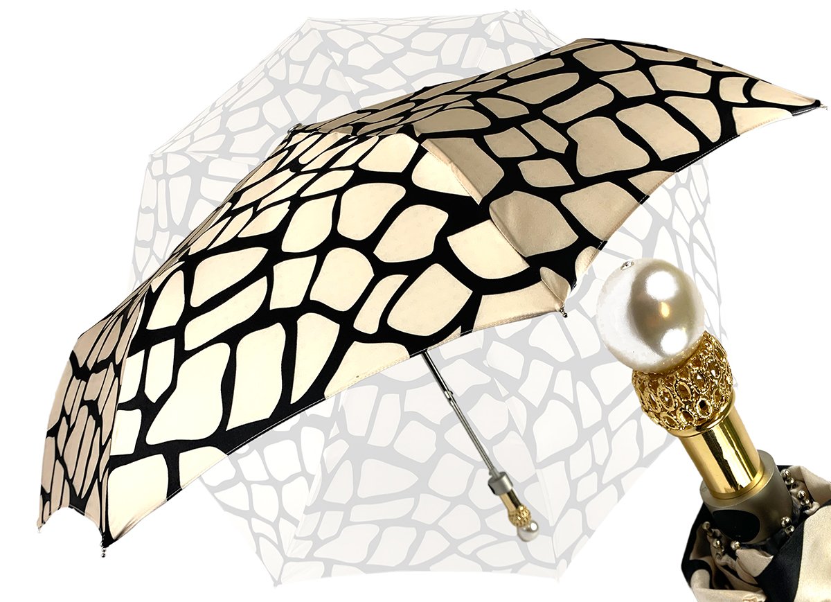 marchesato black and cream folding umbrella