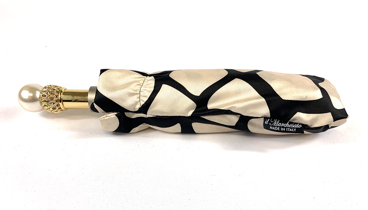 Black & Cream Folding Umbrella - IL MARCHESATO LUXURY UMBRELLAS, CANES AND SHOEHORNS