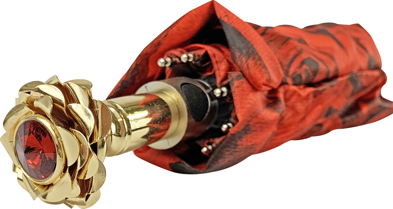 Romantic collapsible umbrella with 24K gold plated rose handle