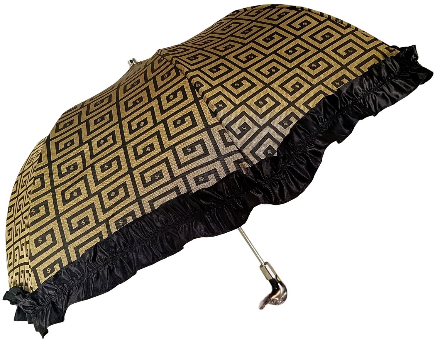 Automatic Folding Umbrella with Black Ruffle - il-marchesato