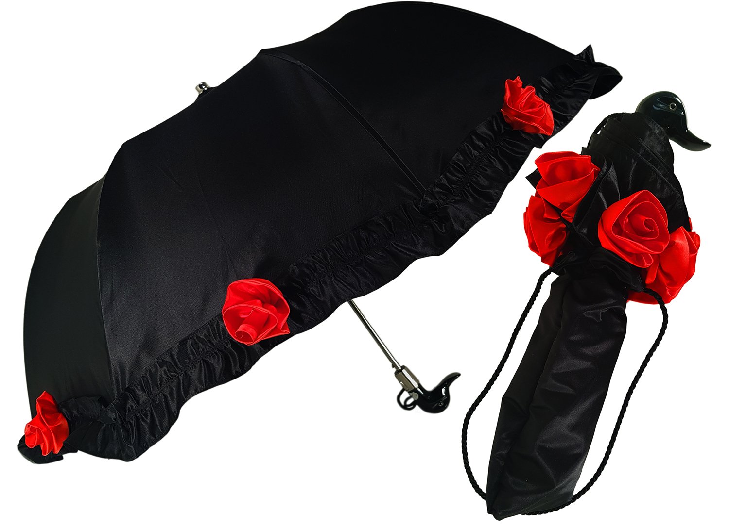 Amazing Frilly Black Folding Umbrella Parasol - il-marchesato