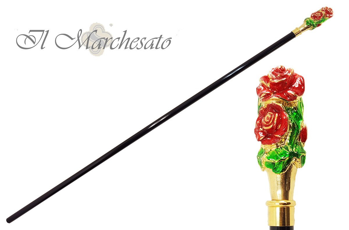 Nice Enamelled Rose - Walking Cane - il-marchesato