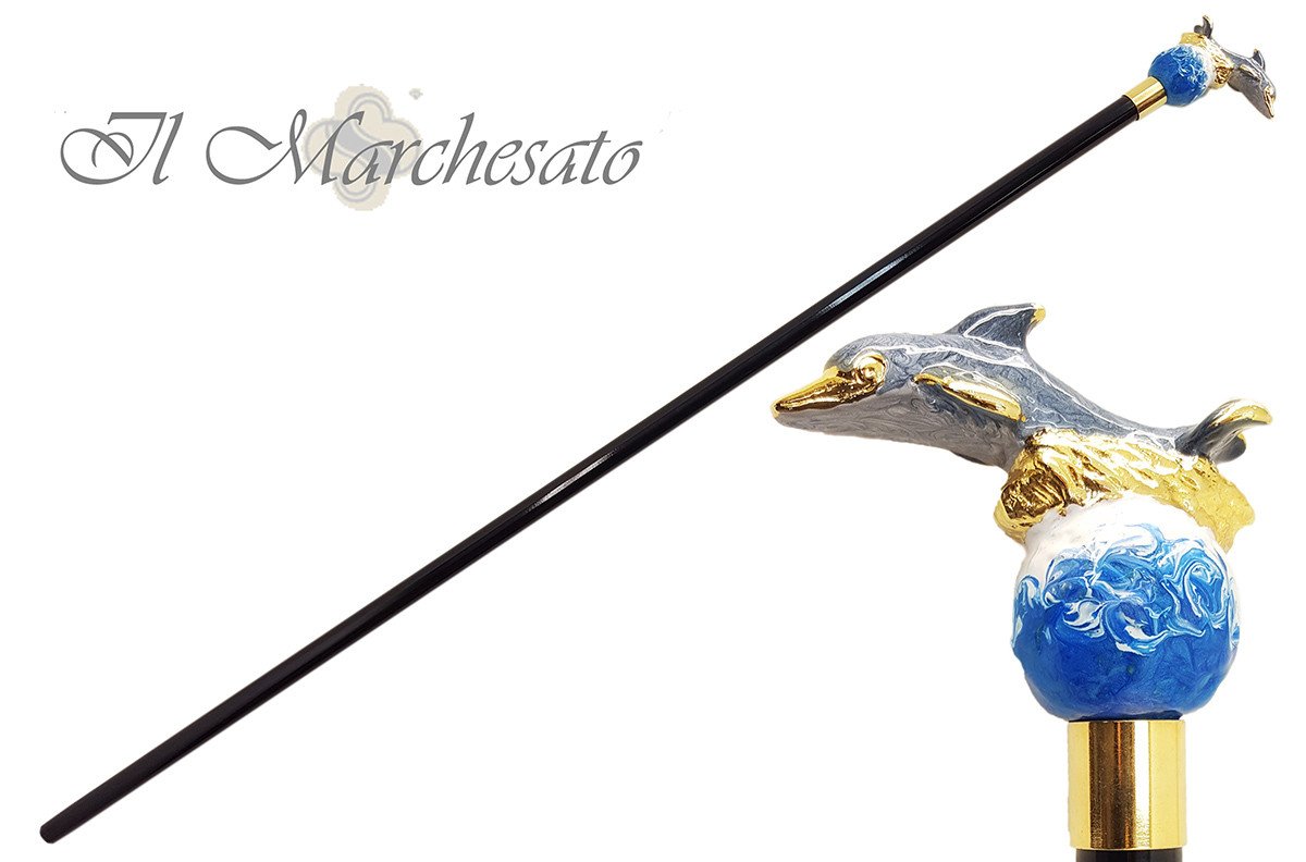 Brilliant Enamelled Dauphin - Walking Cane - il-marchesato
