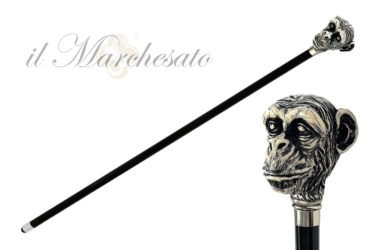 Walking Stick Monkey Lacquered in an Ivory Color - IL MARCHESATO LUXURY UMBRELLAS, CANES AND SHOEHORNS