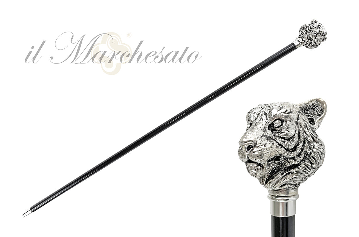 Exclusive Walking stick with Silverplated 925 tiger