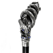 Fantastic silver-plated handle - Snake on branch and sapphire crystals - IL MARCHESATO LUXURY UMBRELLAS, CANES AND SHOEHORNS