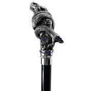 Fantastic silver-plated handle - Snake on branch and sapphire crystals - IL MARCHESATO LUXURY UMBRELLAS, CANES AND SHOEHORNS