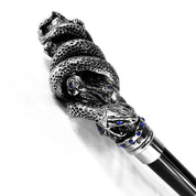 Fantastic silver-plated handle - Snake on branch and sapphire crystals - IL MARCHESATO LUXURY UMBRELLAS, CANES AND SHOEHORNS