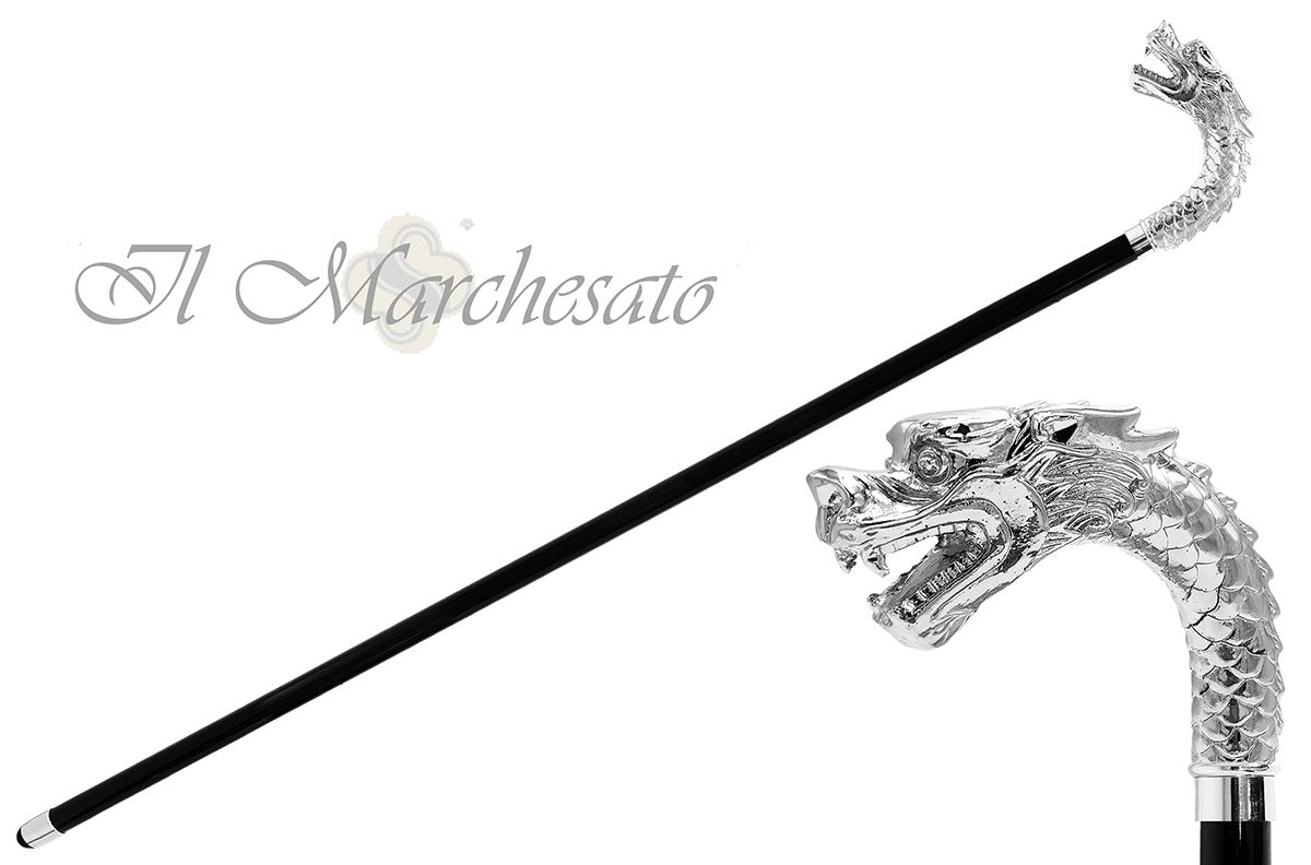 Silver plated Dragon cane - il-marchesato