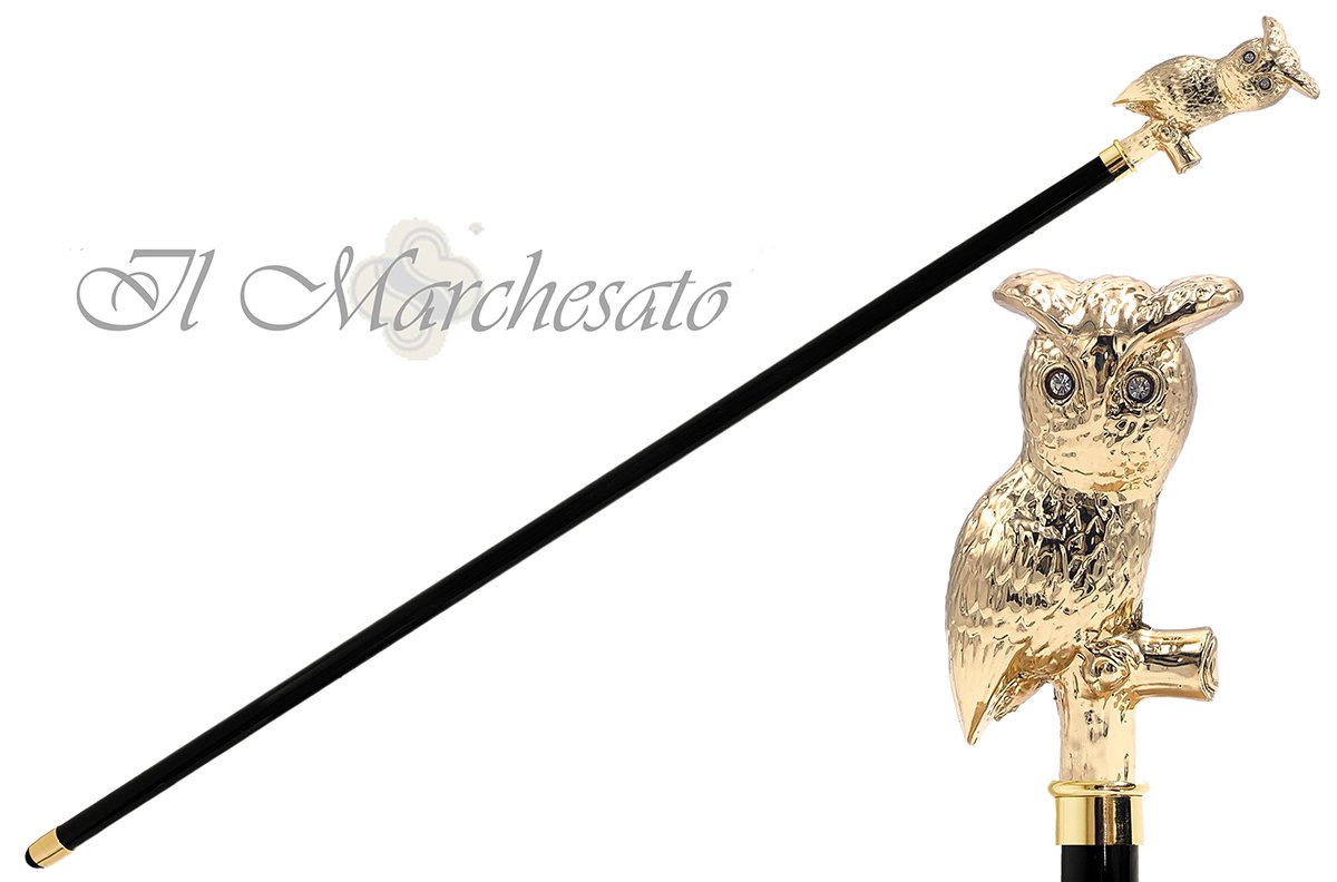 24K Owl on branch Walking cane - il-marchesato