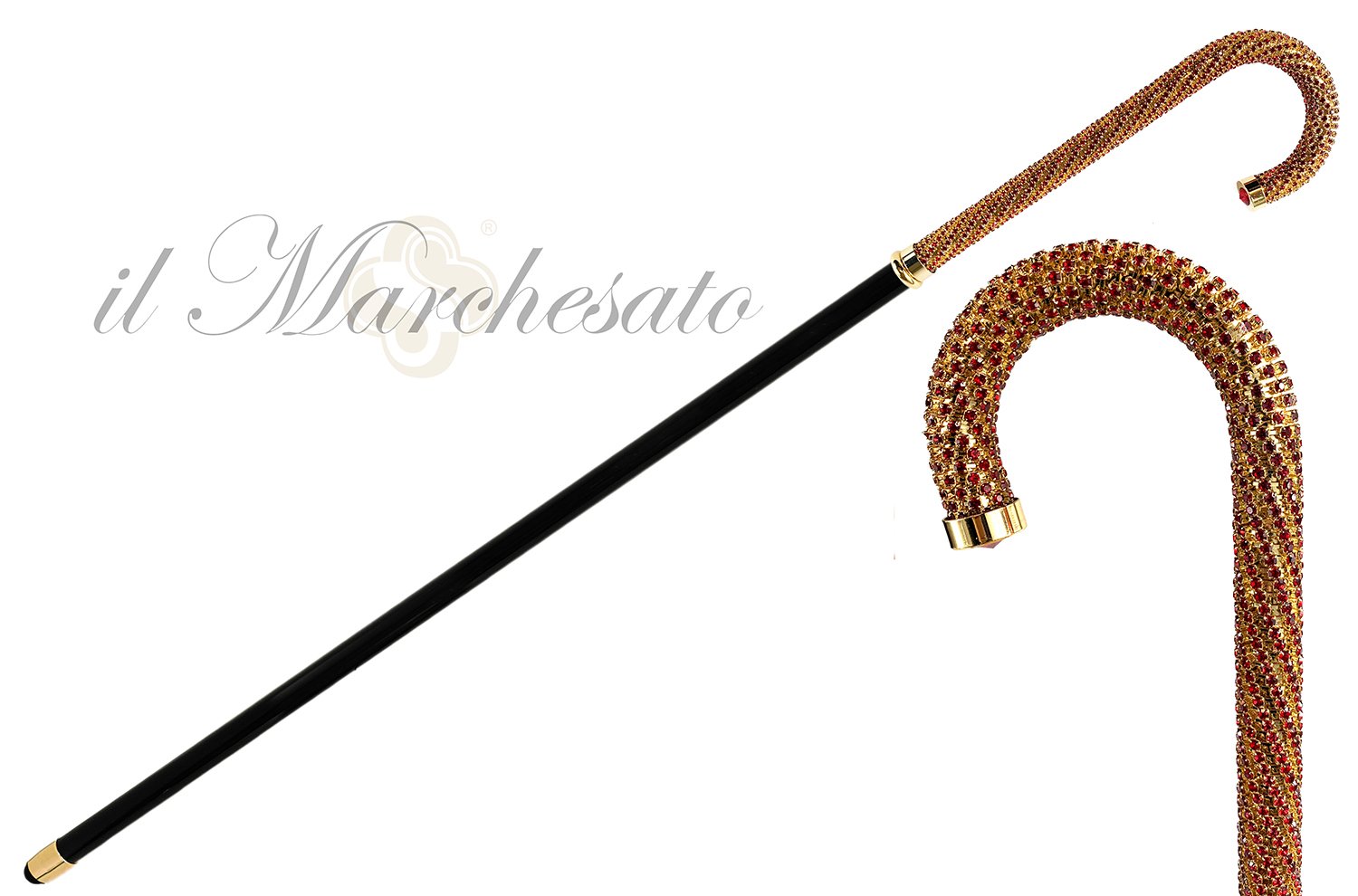 Luxury Walking stick Encrusted with hundreds Red Crystals - IL MARCHESATO LUXURY UMBRELLAS, CANES AND SHOEHORNS