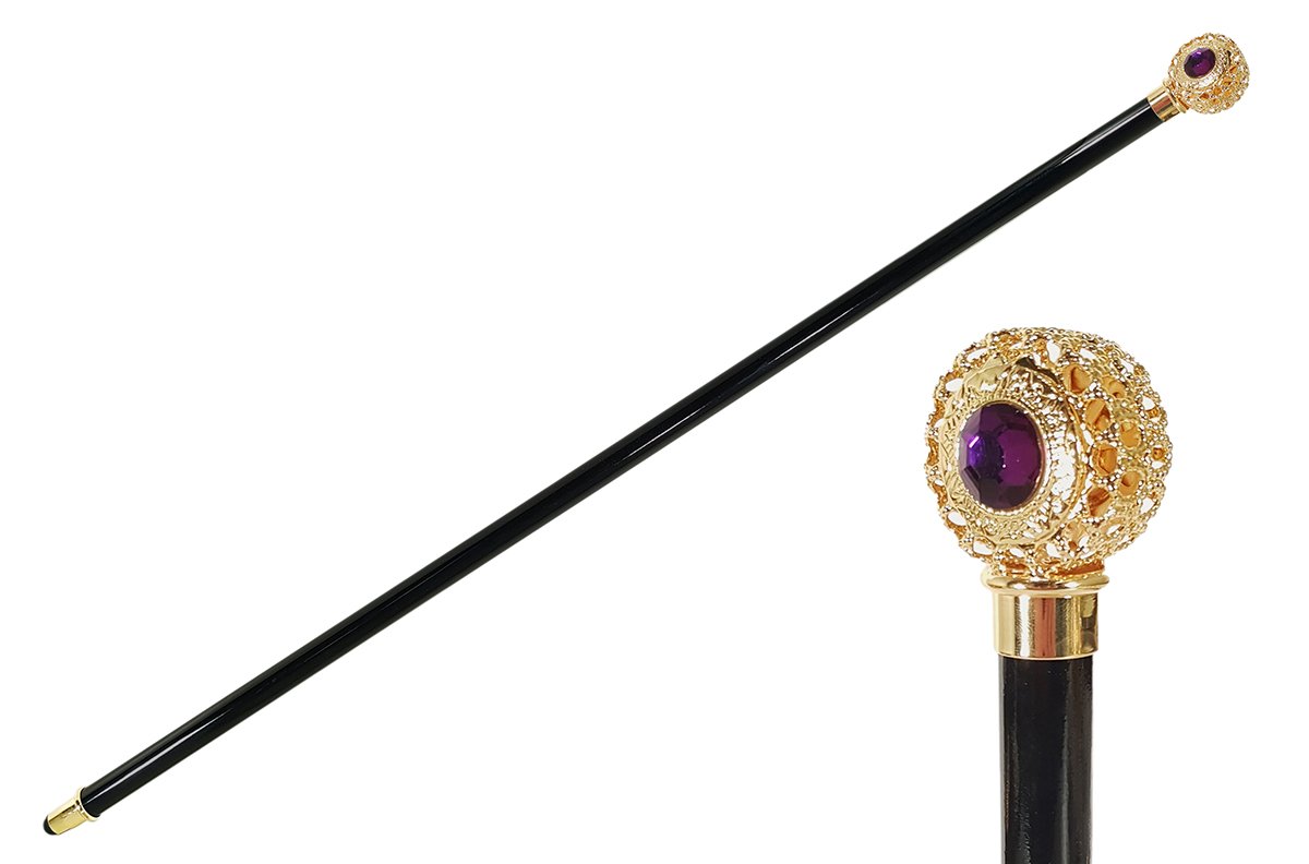 Handmade Walking stick - Golden filigree sphere with crystal - il-marchesato