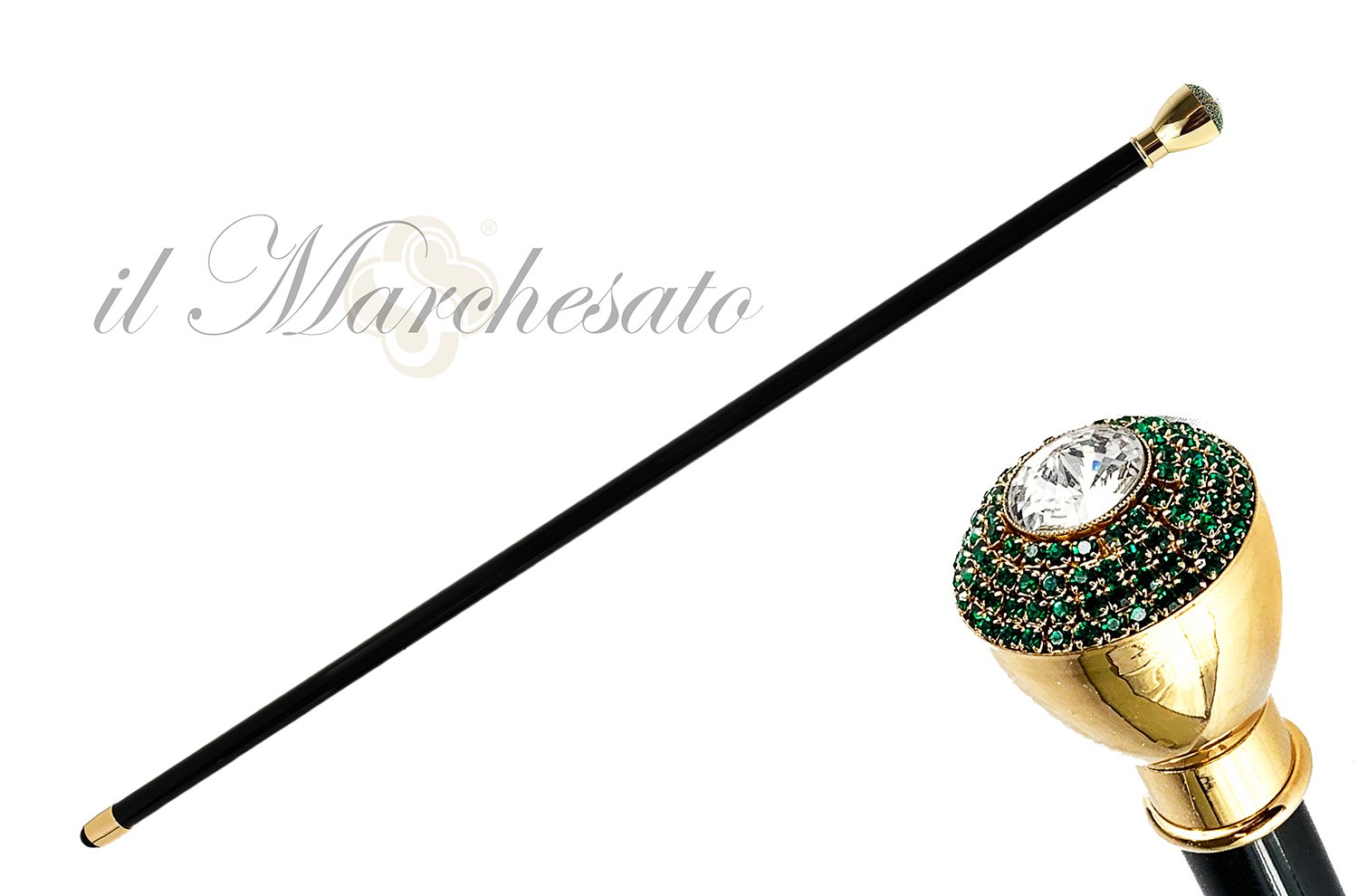 LUXURY WALKING CANE GREEN SWAROVSKI  ENCRUSTED