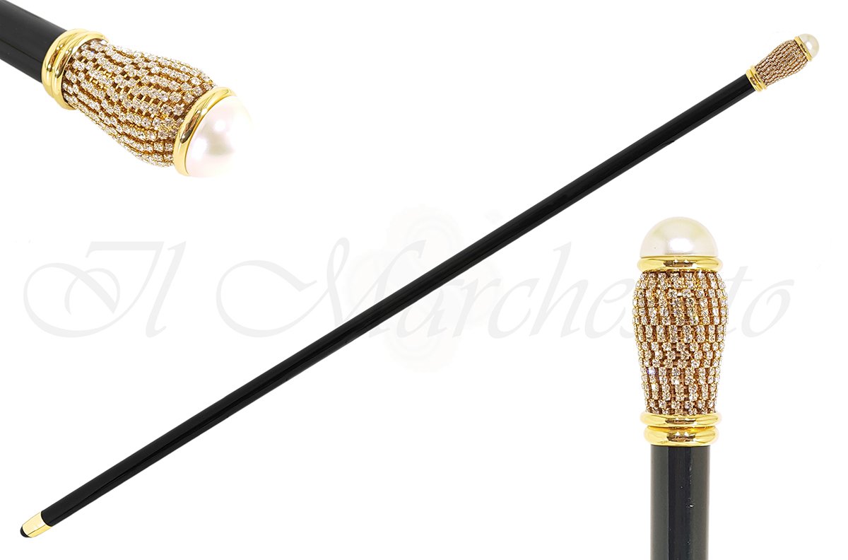 Refined Walking Cane with crystals and pearl - il-marchesato