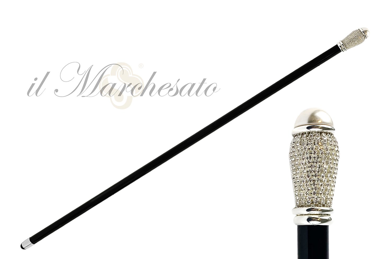 Evening Cane with Crystals and Pearl - IL MARCHESATO LUXURY UMBRELLAS, CANES AND SHOEHORNS