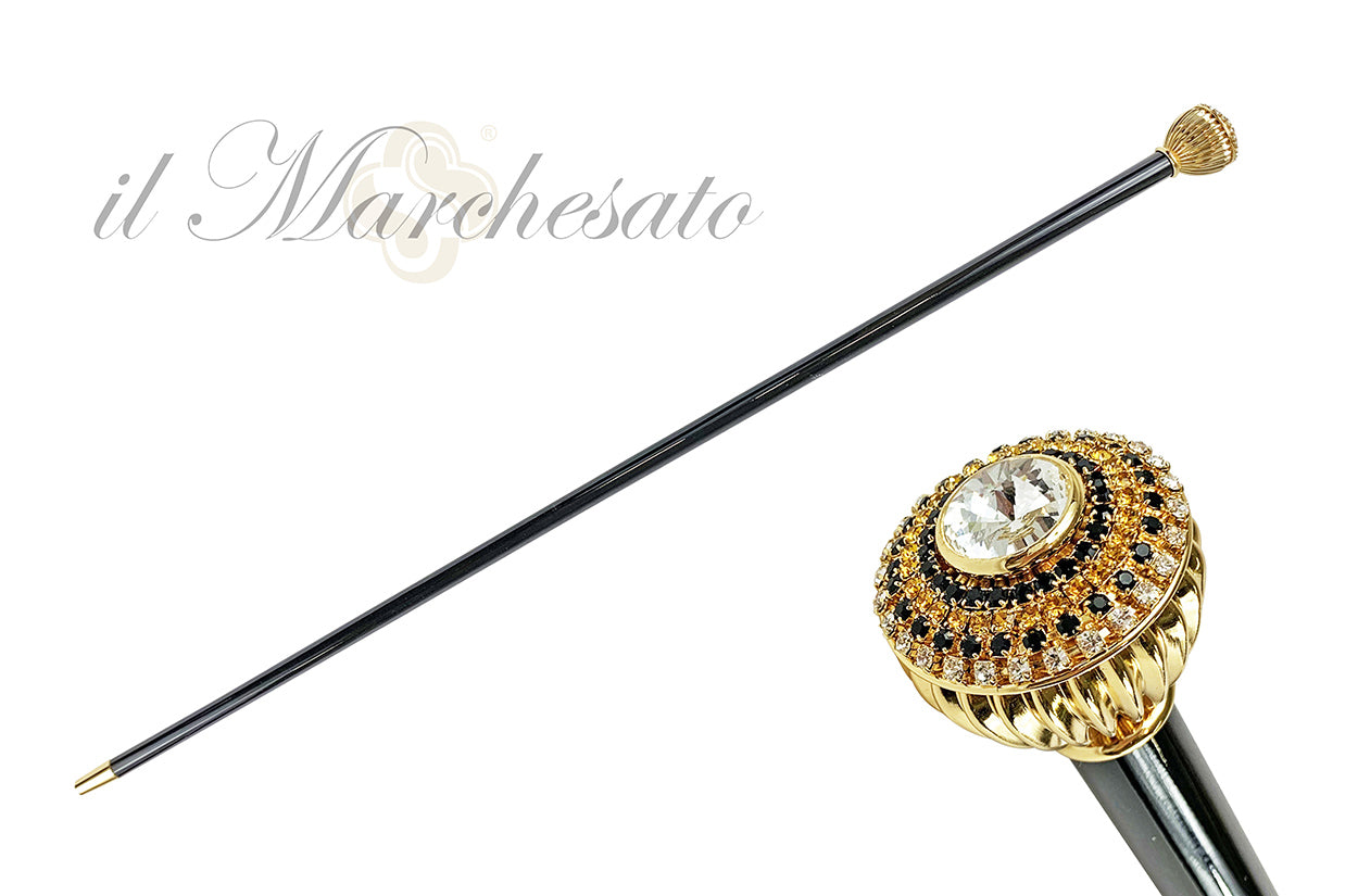 Fine and elegant Walking stick with topaz and black crystals