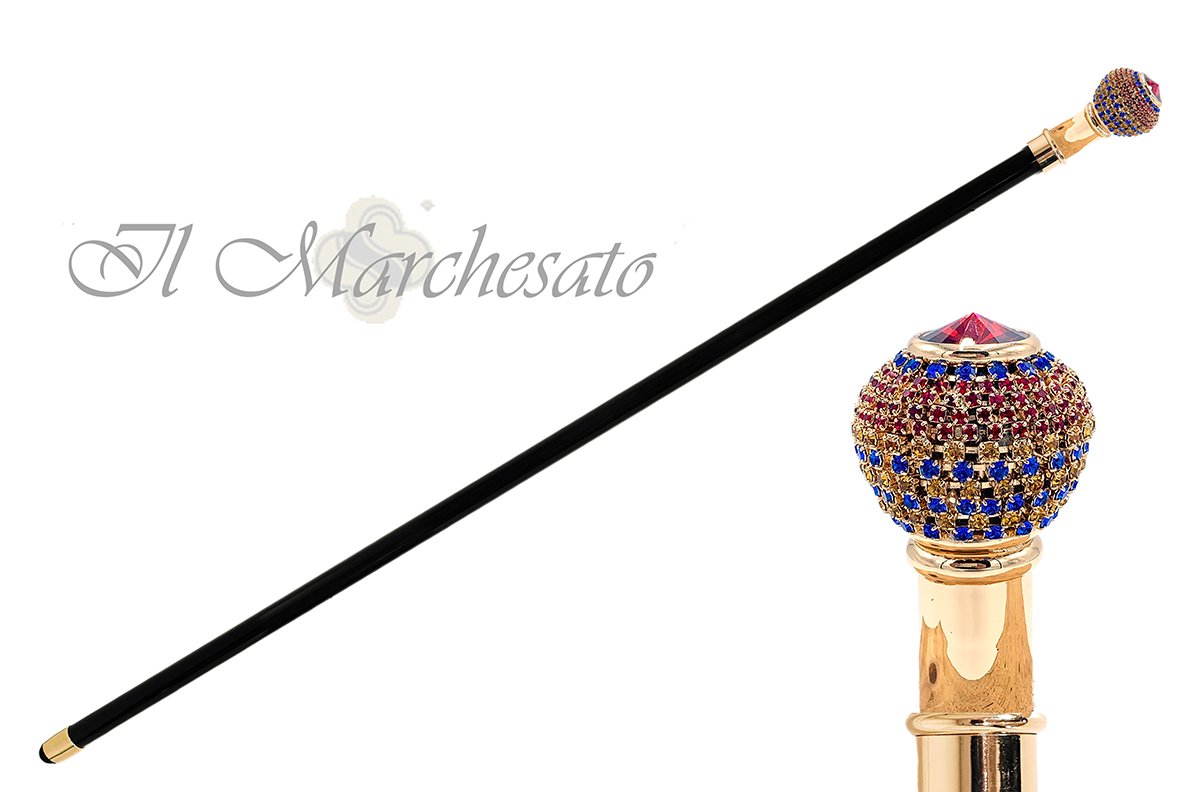 Handmade Walking stick jewel with tricolor crystals - il-marchesato