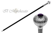 Silverplated "flower" walking stick with crystals - il-marchesato