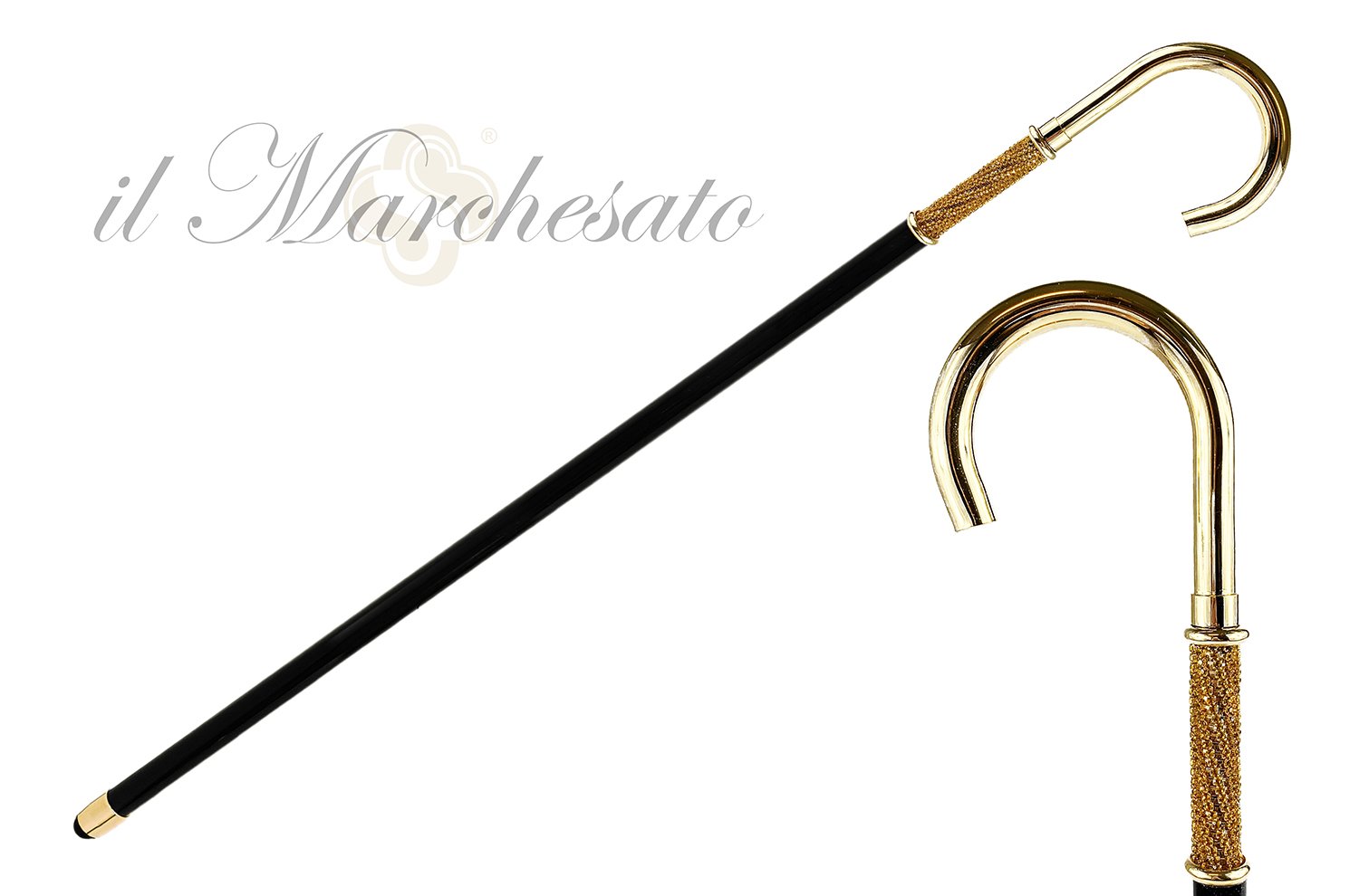 24K gold-plated with Topaz crystals - IL MARCHESATO LUXURY UMBRELLAS, CANES AND SHOEHORNS