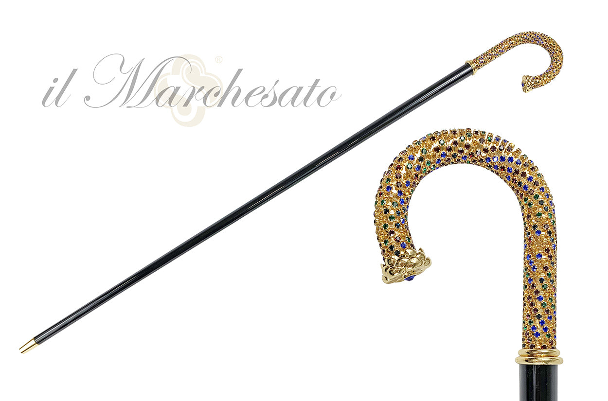Walking cane Encrusted with Multicolor Crystals