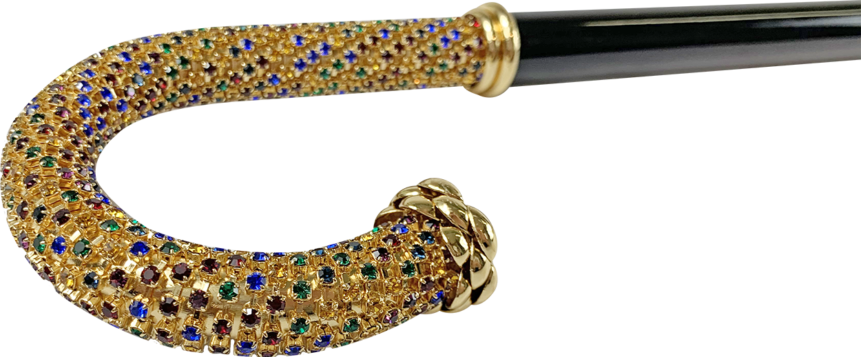 Walking cane Encrusted with Multicolor Crystals
