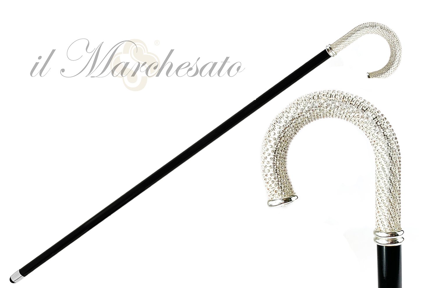 Luxury Walking stick for Man with thousands of white crystals - IL MARCHESATO LUXURY UMBRELLAS, CANES AND SHOEHORNS