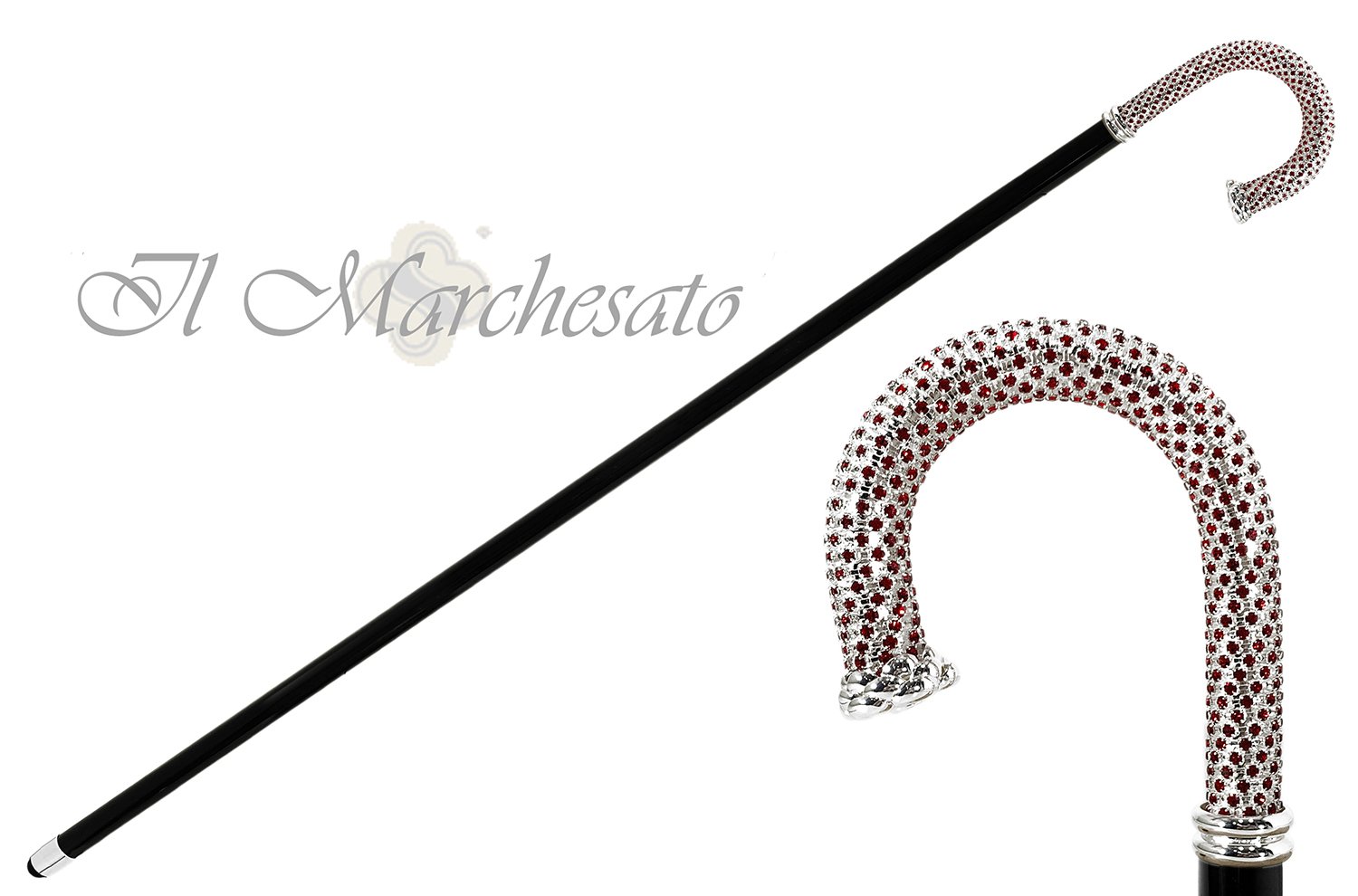 Il Marchesato Bright Walking stick - Siam crystal on silver plated brass - il-marchesato