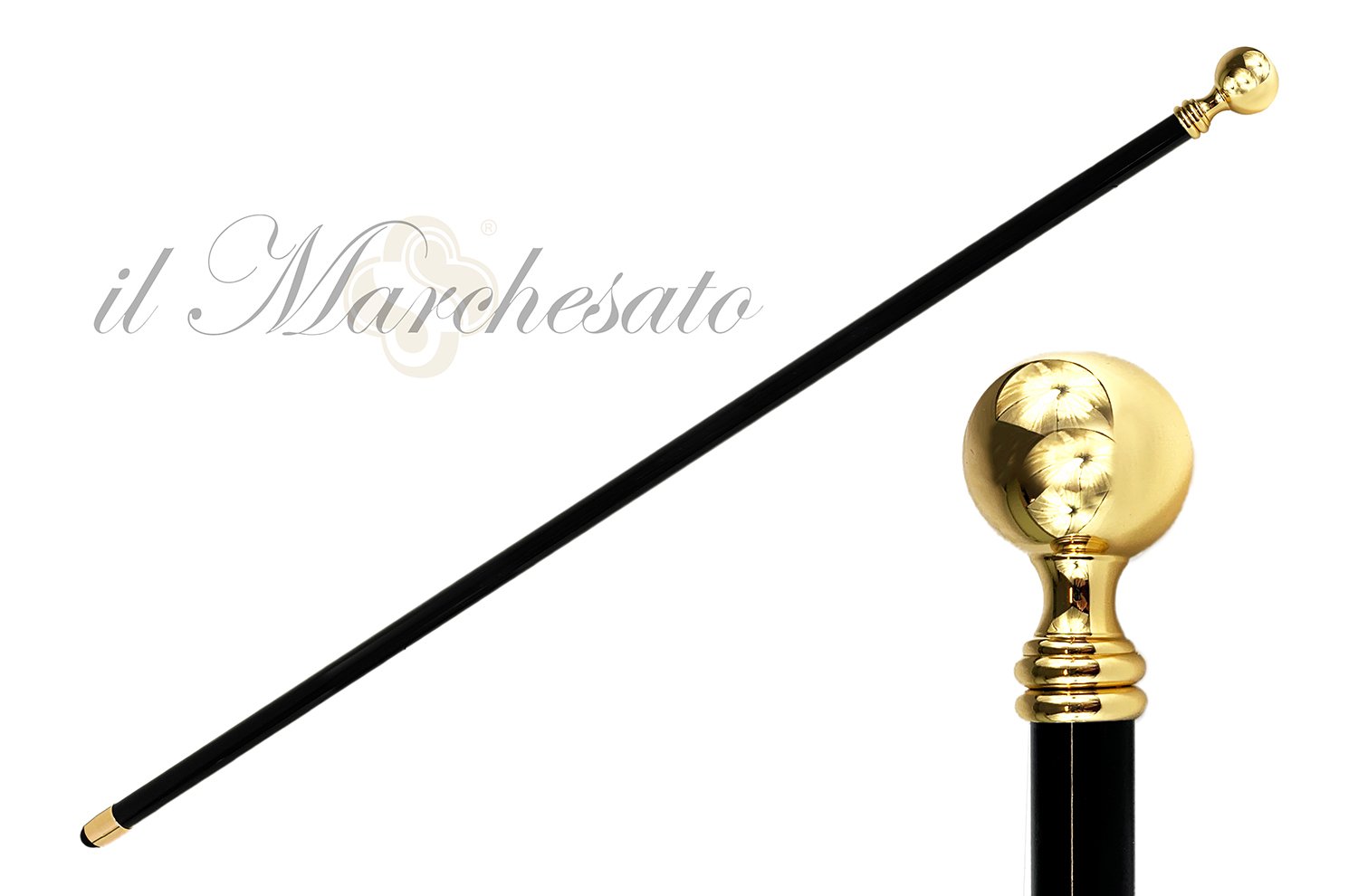 Gold Plated Round Ball Knob Style Cast Brass - IL MARCHESATO LUXURY UMBRELLAS, CANES AND SHOEHORNS