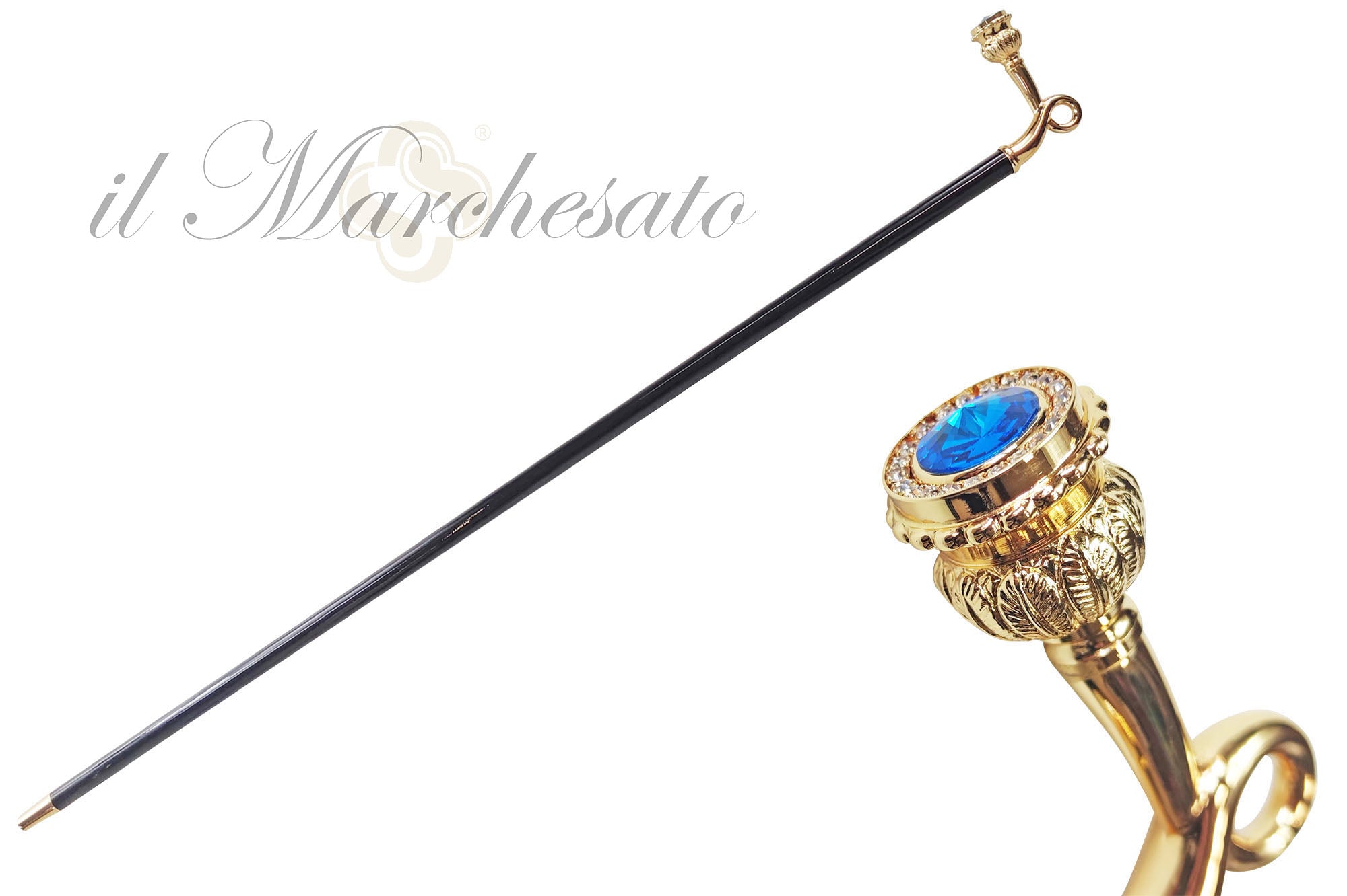 Walking stick - Sturdy gold plated 24K brass handle