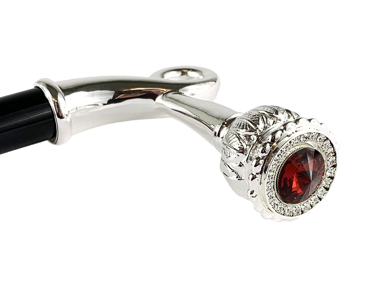 Sturdy Walking Stick With Red Swarovski Crystal - IL MARCHESATO LUXURY UMBRELLAS, CANES AND SHOEHORNS