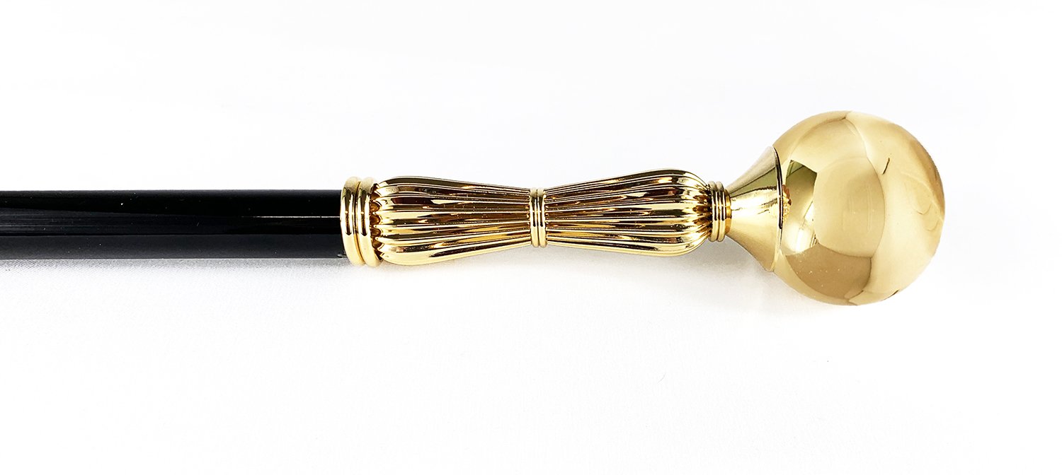 Sturdy and Elegant  Walking Stick - Brass Sphere With a Mirror Surface - IL MARCHESATO LUXURY UMBRELLAS, CANES AND SHOEHORNS