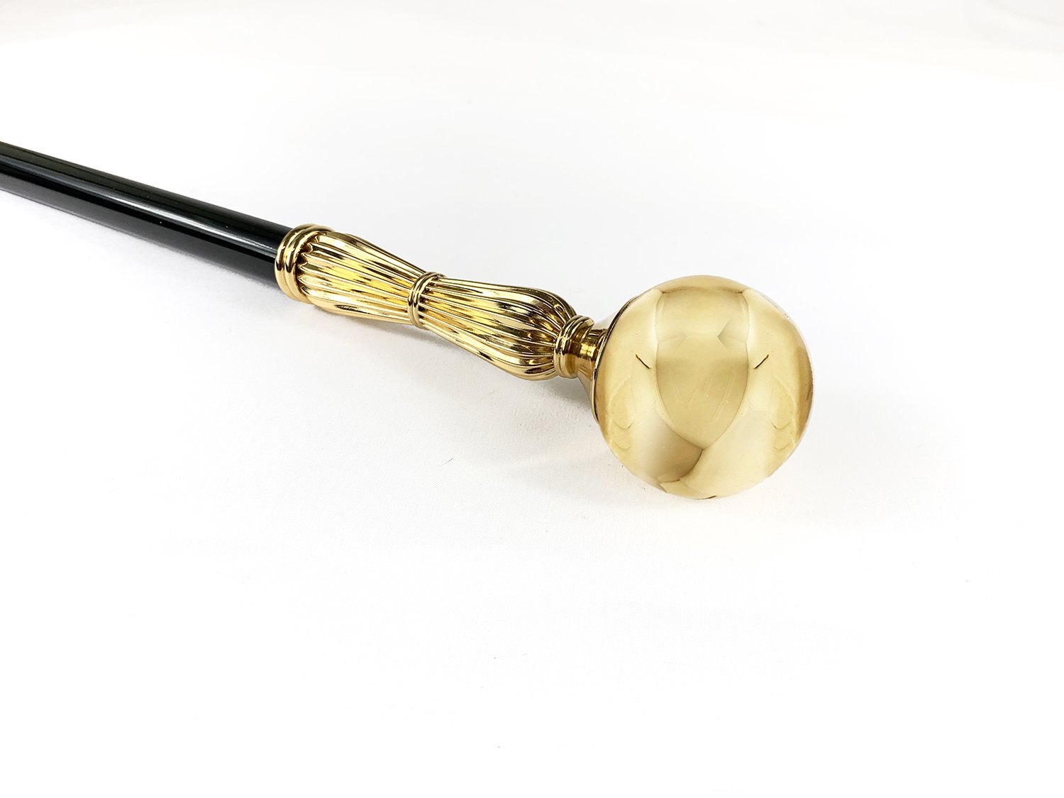 Sturdy and Elegant  Walking Stick - Brass Sphere With a Mirror Surface - IL MARCHESATO LUXURY UMBRELLAS, CANES AND SHOEHORNS