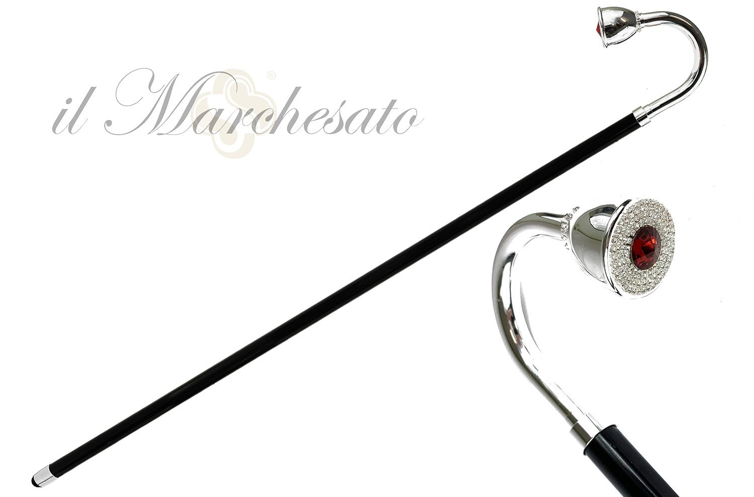 Curved Walking cane in silver-plated brass - IL MARCHESATO LUXURY UMBRELLAS, CANES AND SHOEHORNS