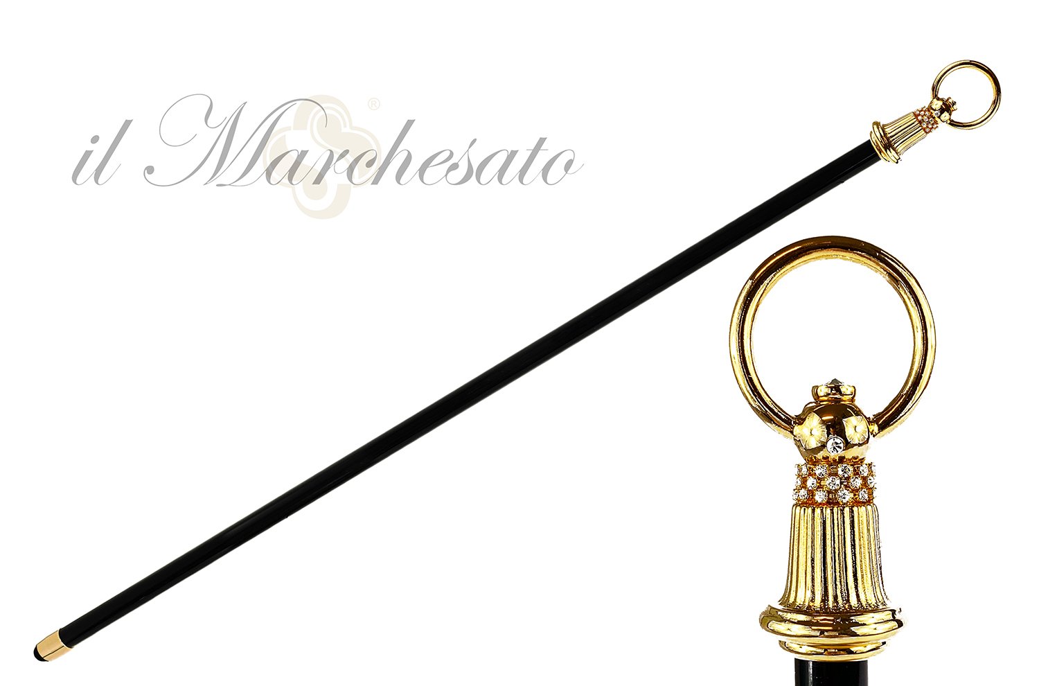 Luxury walking stick with bell handle - IL MARCHESATO LUXURY UMBRELLAS, CANES AND SHOEHORNS