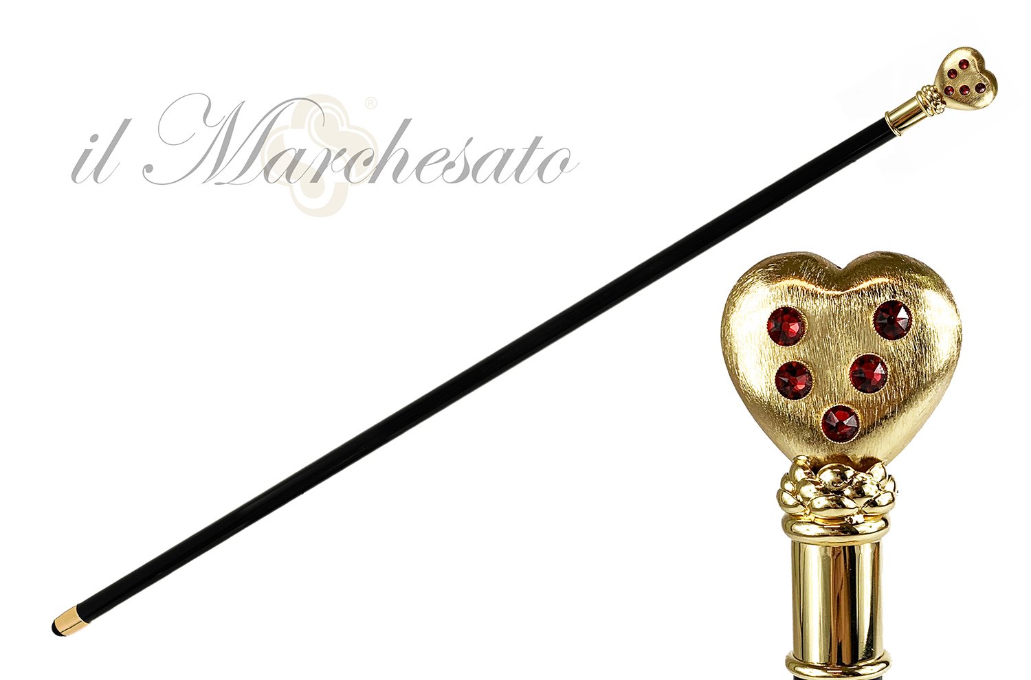 Collectible stick with 24K goldplated heart - IL MARCHESATO LUXURY UMBRELLAS, CANES AND SHOEHORNS