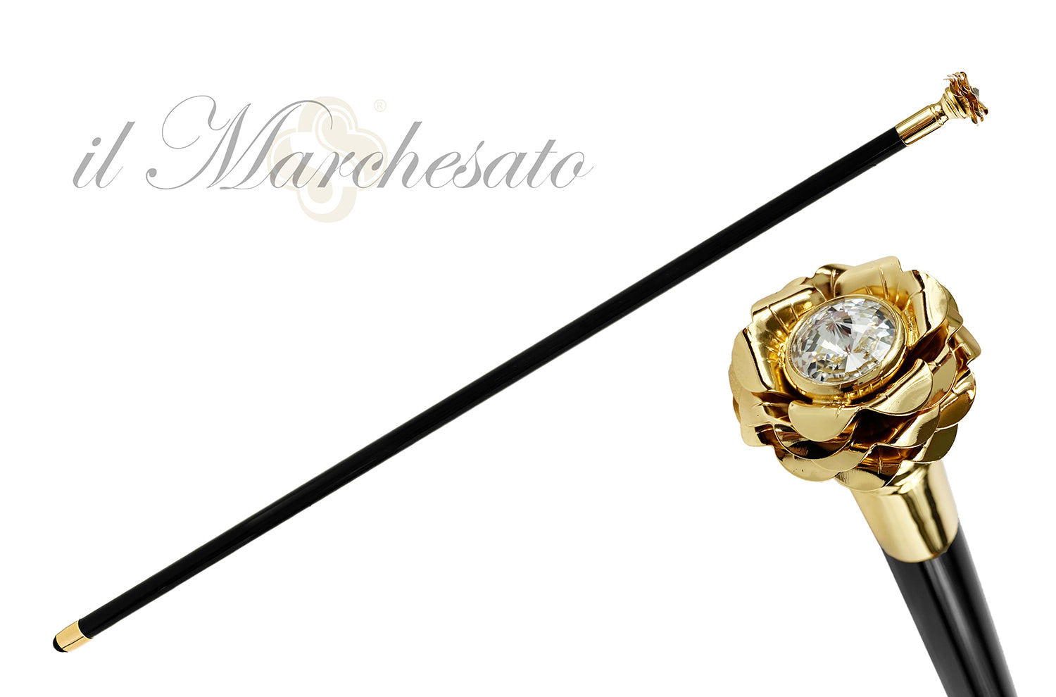 Walking Stick with Rose in golden brass