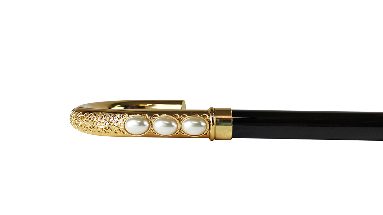 Goldplated Curved Walking-stick with Pearls