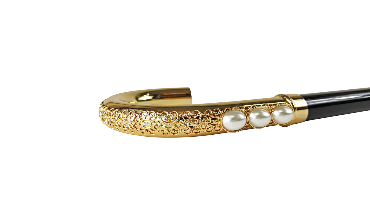 Goldplated Curved Walking-stick with Pearls