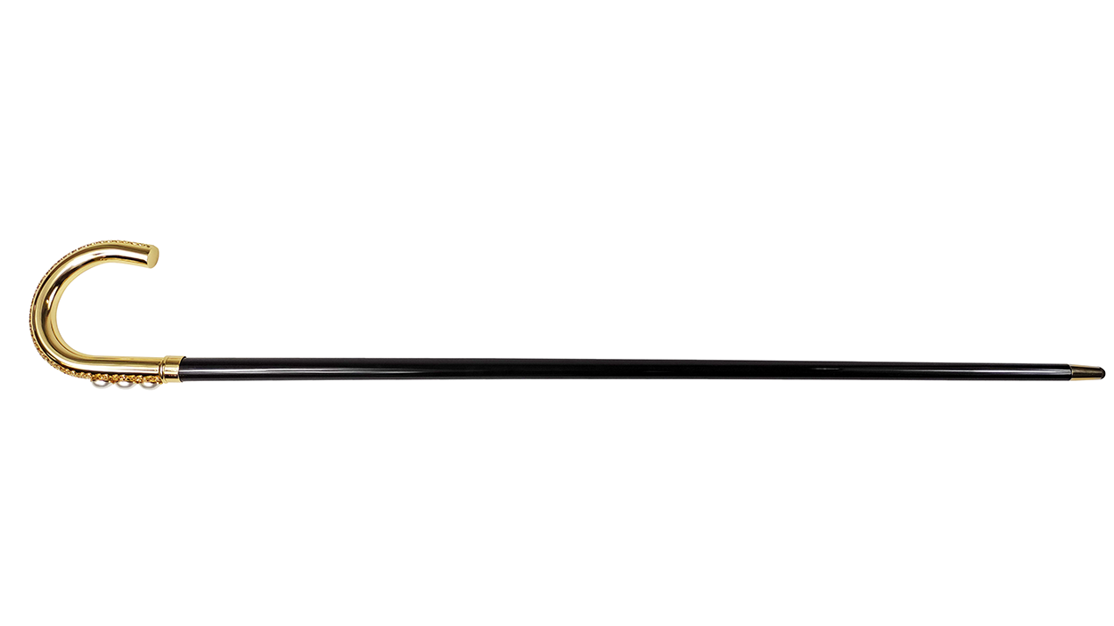 Goldplated Curved Walking-stick with Pearls