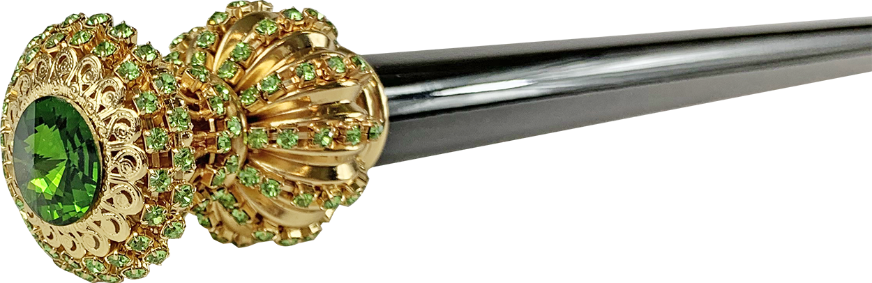 Handmade milord Cane with green crystals