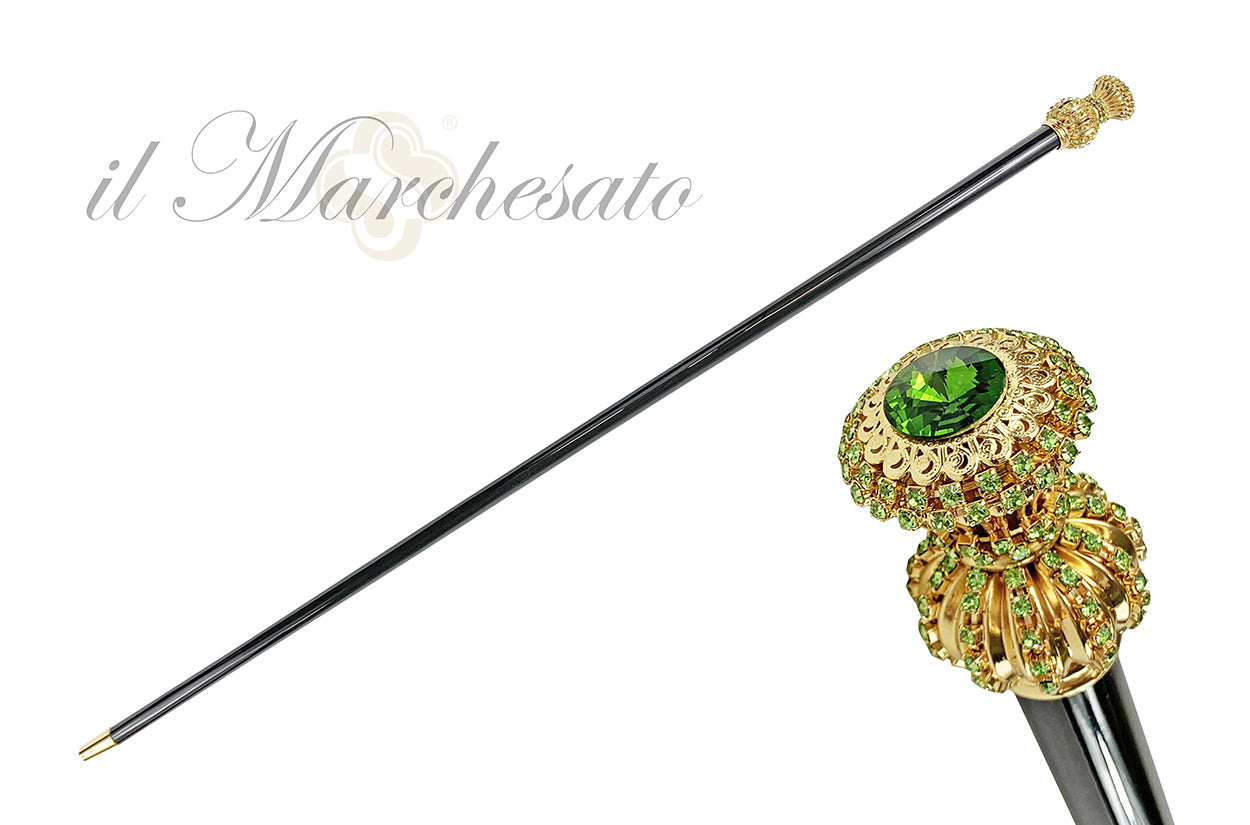 Handmade milord Cane with green crystals
