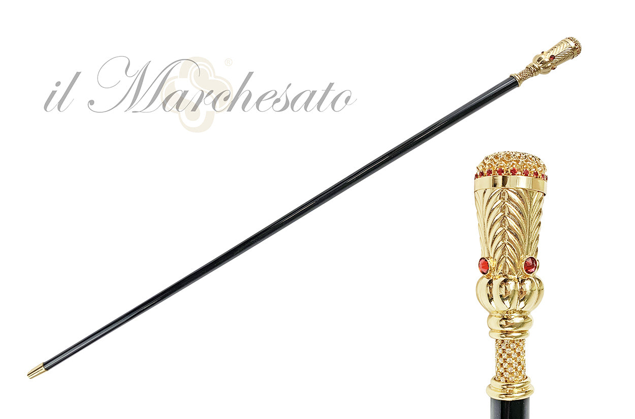 Walking stick in gold plated brass knob