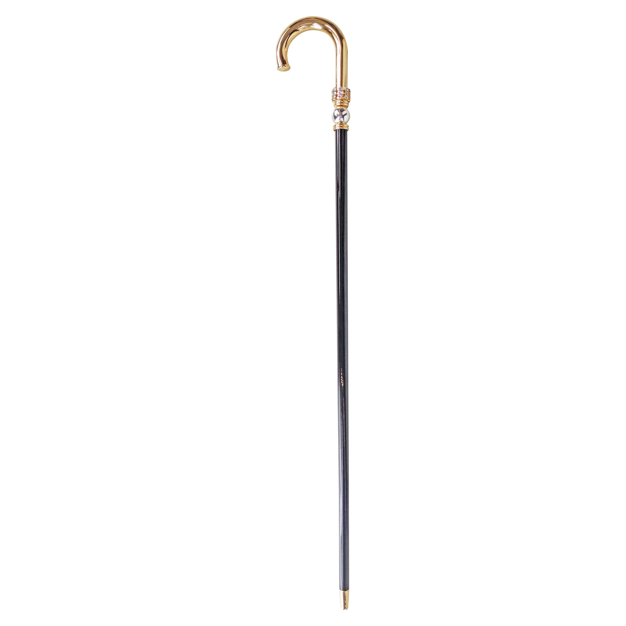 Walking stick for man in brass - 24K goldplated with Silverplated sphere