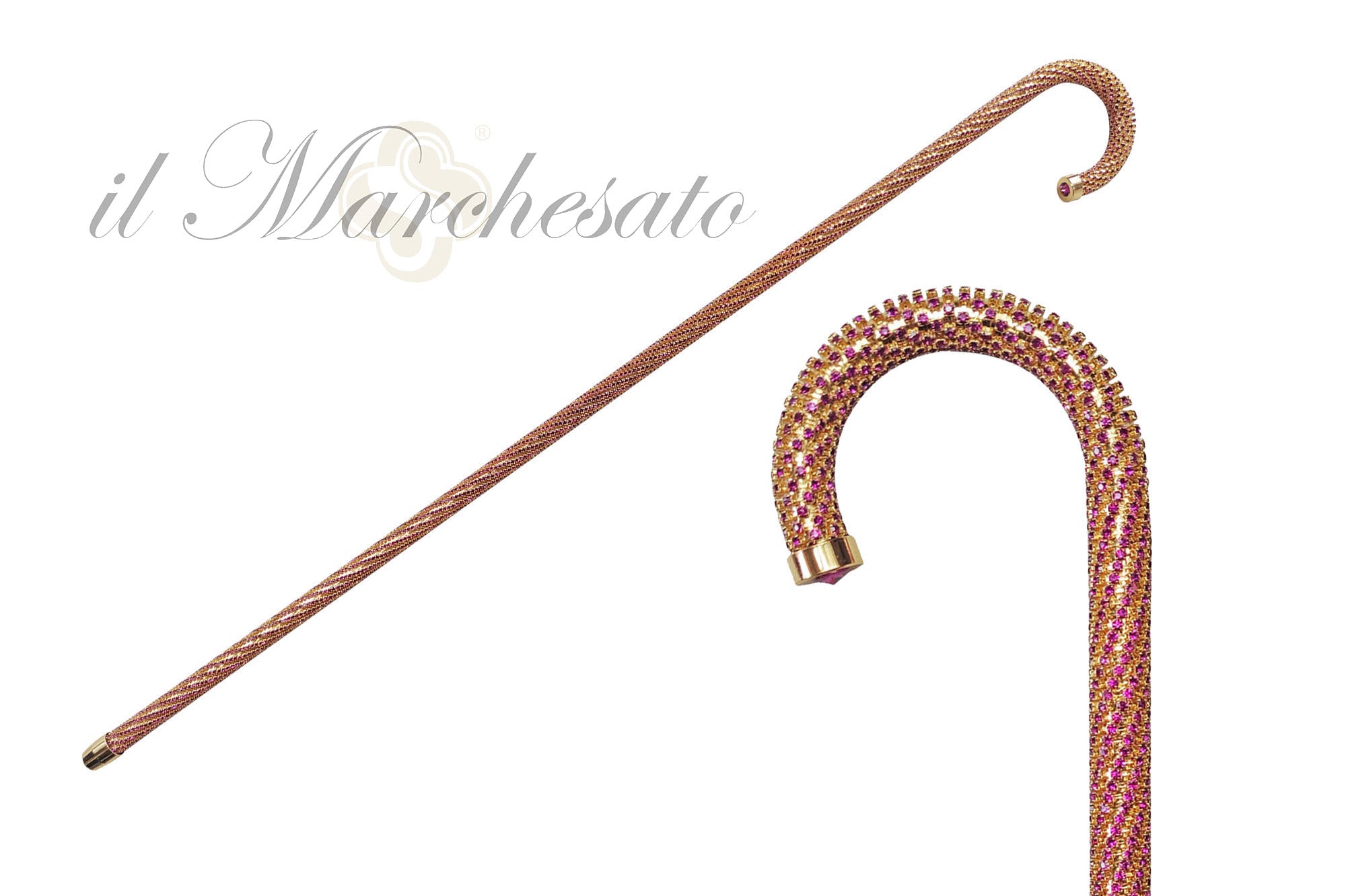 Crook Walking Cane Encrusted with Amethyst crystals