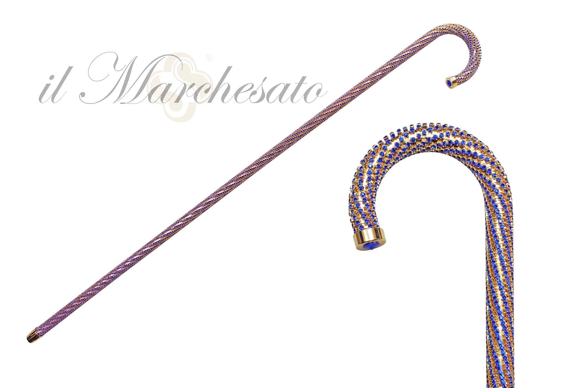 Crook Walking Cane Encrusted with Sapphire crystals